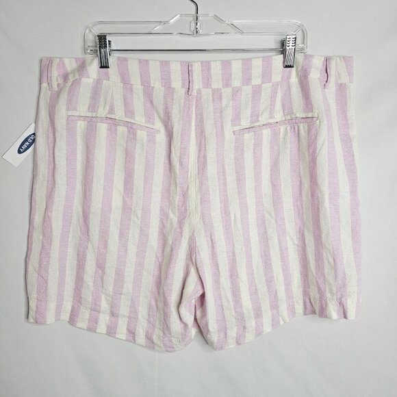 NWT OLD NAVY Linen Shorts Everyday PURPLE WHITE STRIPE size 16 High Rise Pockets - Picture 7 of 7